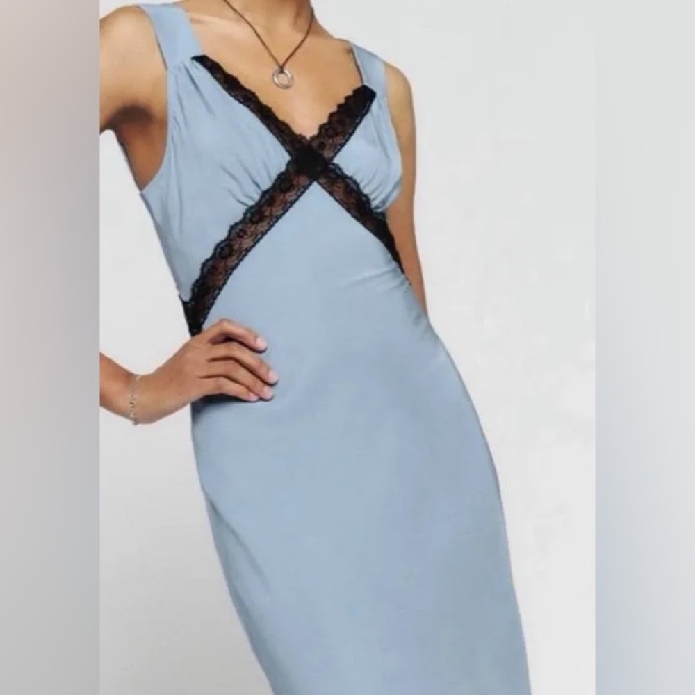 Reformation Provence Silk Dress in Blue